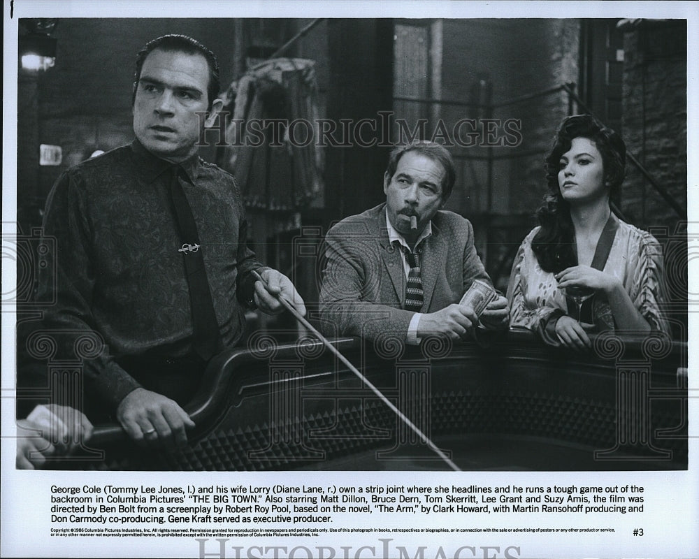 1986 Press Photo &quot;The Big Town&quot; Tommy Lee Jones. Diane Lane- Historic Images