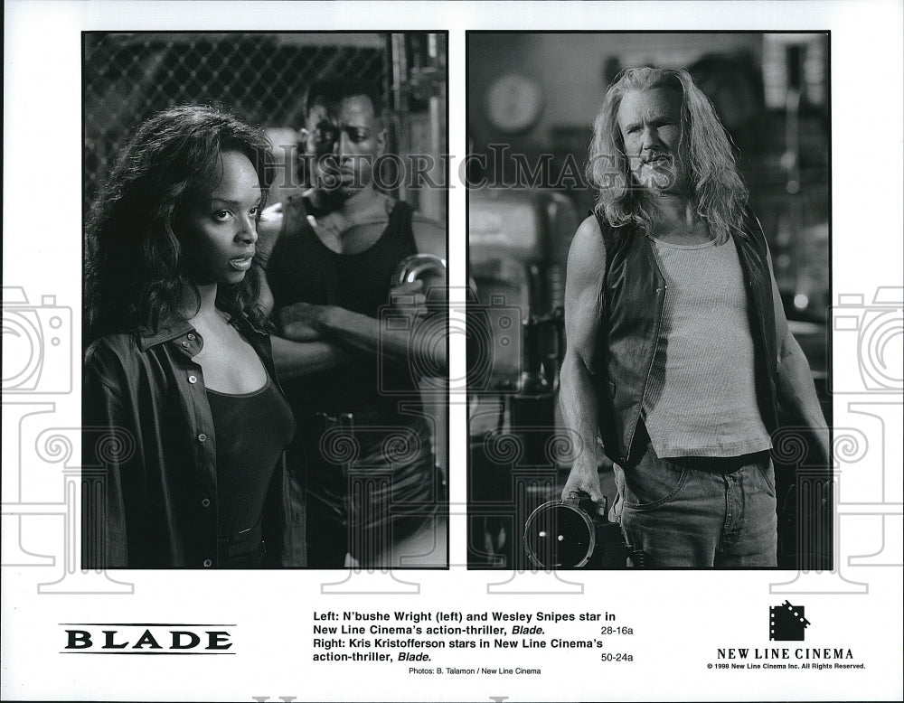 1998 Press Photo N'Bushe Wright Wesley Snipes With Kris Kristofferson in "Blade"- Historic Images