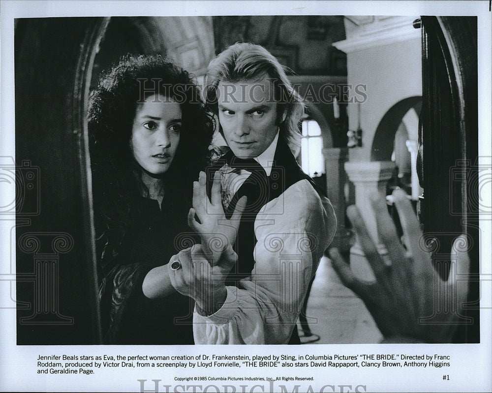 1985 Press Photo Jennifer Beals, Sting, &quot;The Bride&quot;- Historic Images