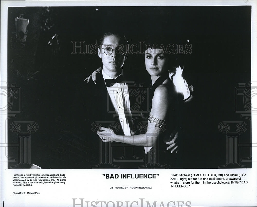 1990 Press Photo James Spader and Lisa Zane in &quot;Bad Influence&quot;.- Historic Images