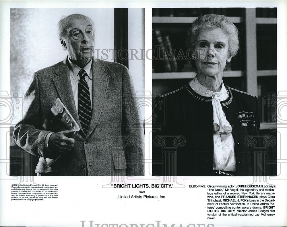 1988 Press Photo John Houseman Actor Frances Sternhagen Bright Lights Big City- Historic Images