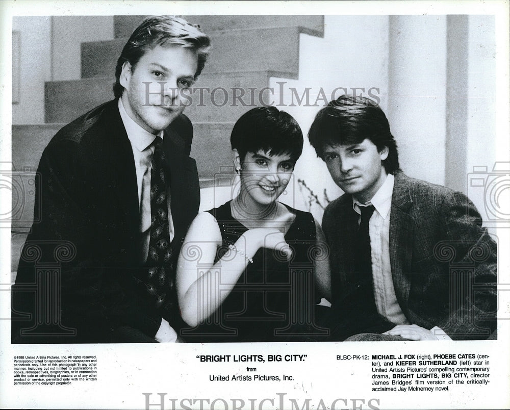 1988 Press Photo Phoebe Cates Actress Kiefer Sutherland Michael J Fox Actor- Historic Images