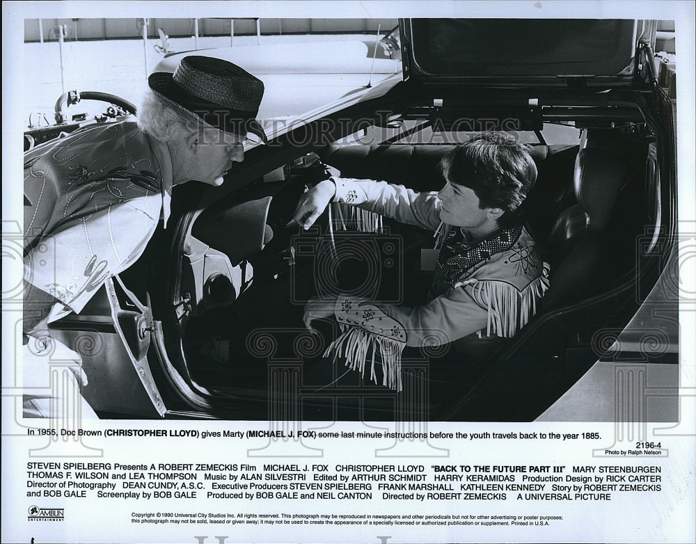 1990 Press Photo &quot;Back To The Future Part III&quot; Michael J. Fox, Christopher Lloyd- Historic Images