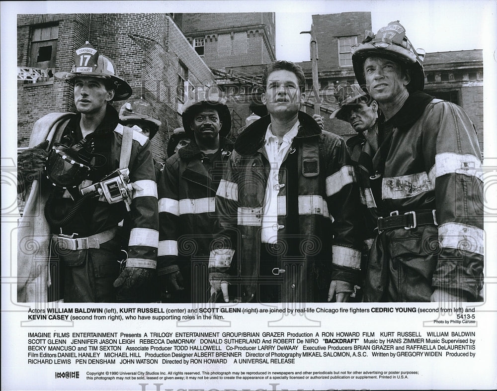 1990 Press Photo William Baldwin, Kurt Russell, Scott Glenn, &quot;Backdraft&quot;- Historic Images