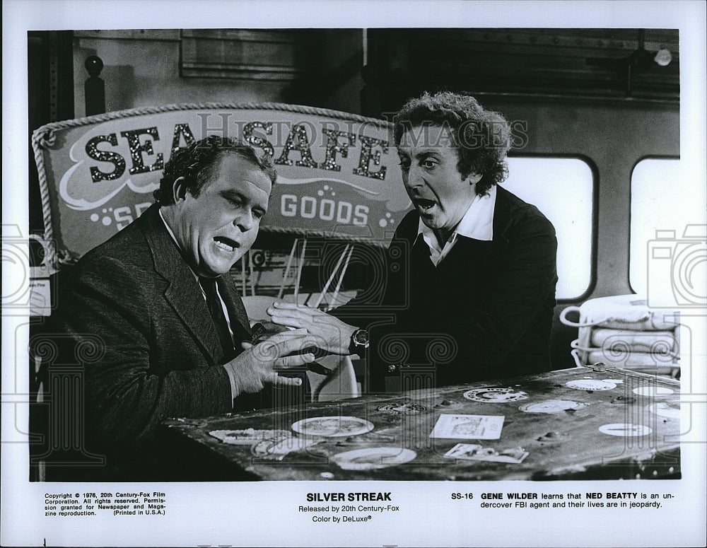 1976 Press Photo Gene Wilder, Ned Beatty, &quot;Silver Streak&quot;- Historic Images