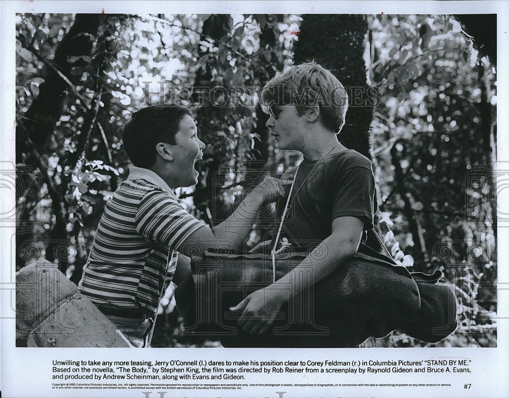 1985 Press Photo Stand By Me Film Scene Jerry O&#39;Connell Corey Feldman- Historic Images