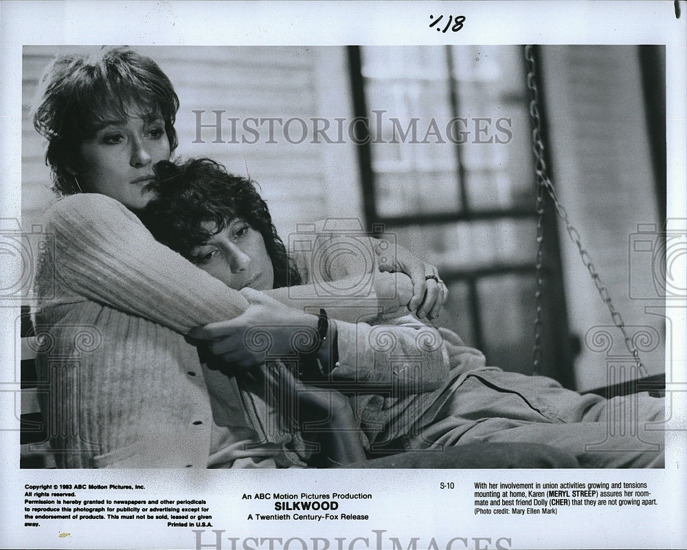 1983 Press Photo Meryl Streep, Cher &quot;Silkwood&quot;- Historic Images