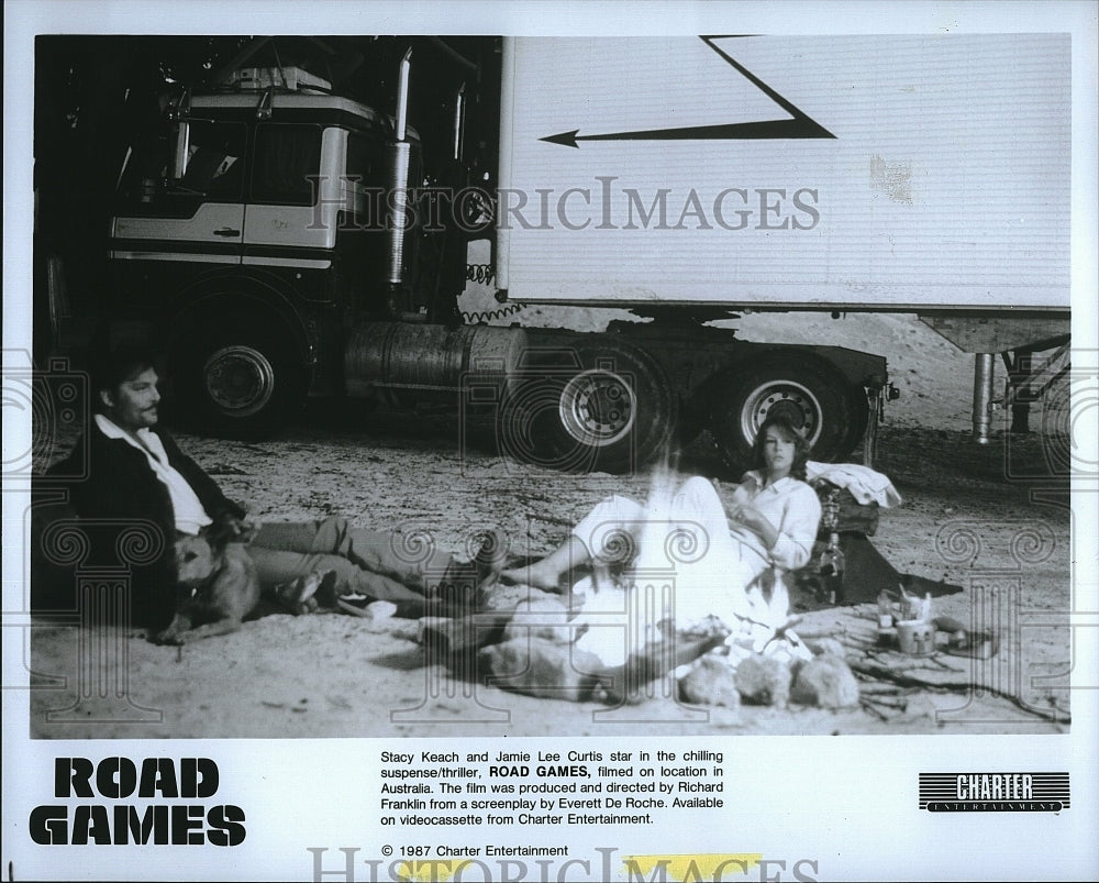 1987 Press Photo Road Games Film Stacey Keach Jamie Lee Curtis Truck Scene- Historic Images