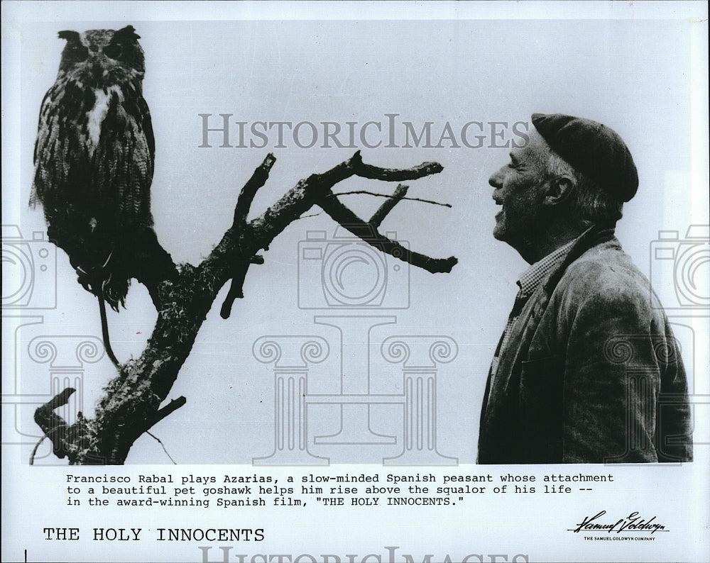 1984 Press Photo Francisco Rabal with a pet goshawk in &quot;The Holy Innocents&quot;- Historic Images