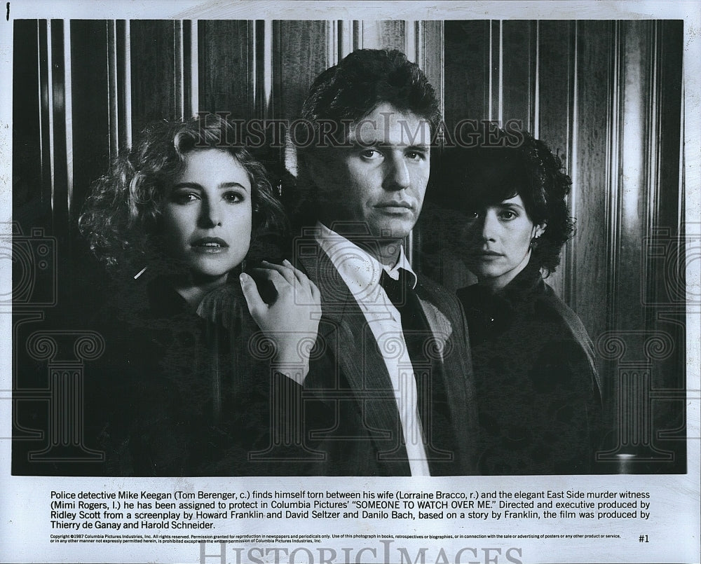 1987 Press Photo Tom Berenger, Mimi Rogers, L. Bracco &quot;Someone to Watch Over Me&quot;- Historic Images