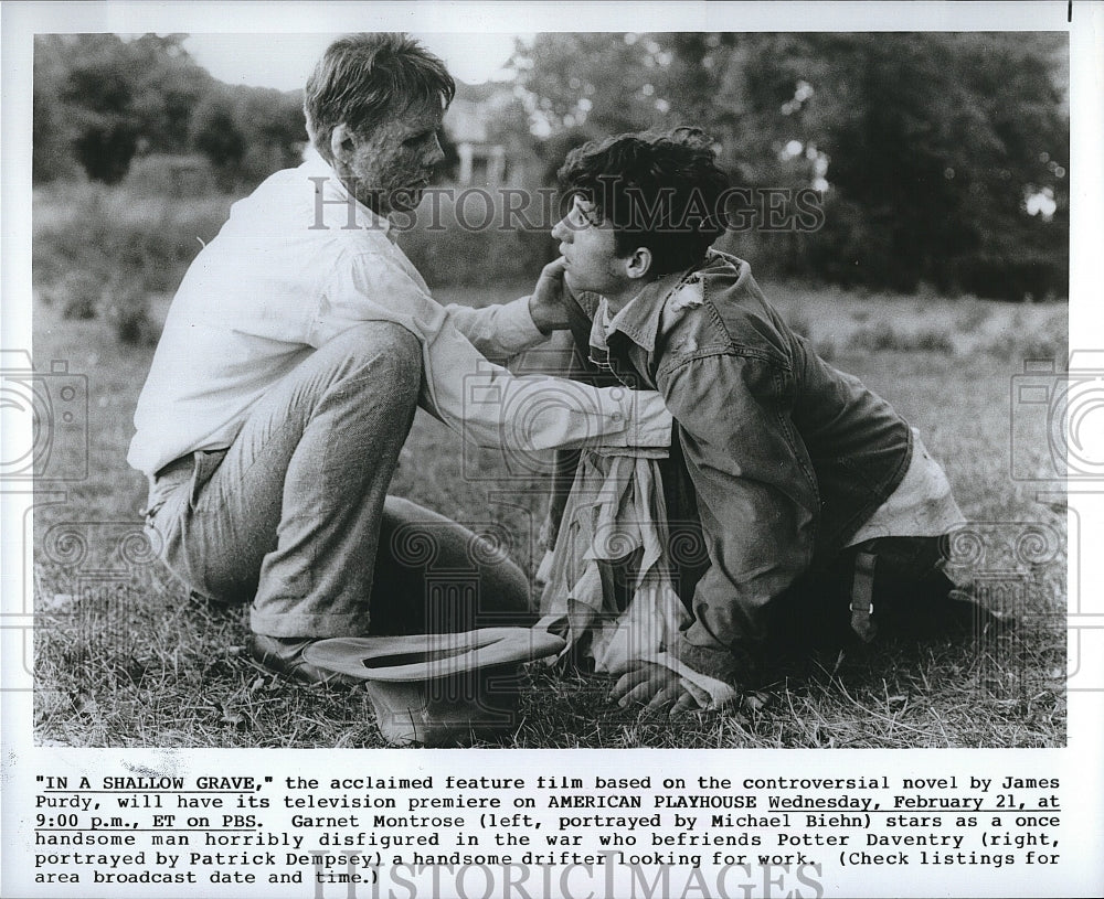 1985 Press Photo Michael Biehn, Patrick Dempsey &quot;In A Shallow Grave&quot;- Historic Images