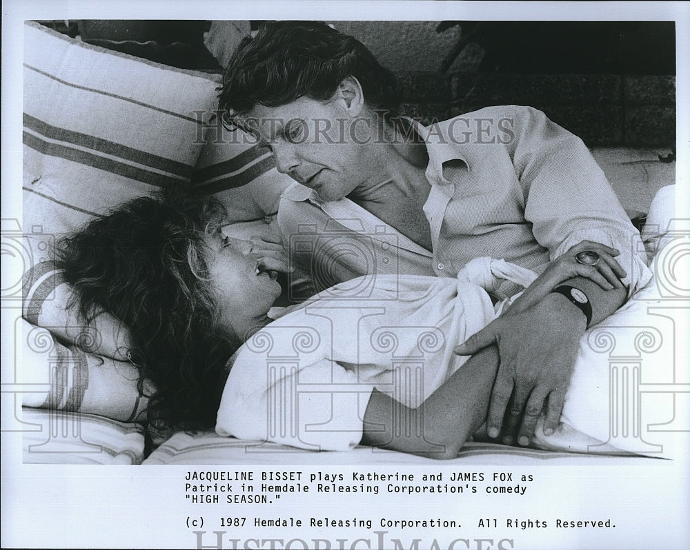 1987 Press Photo Jacqueline Bisset, James Fox &quot;High Season&quot;- Historic Images