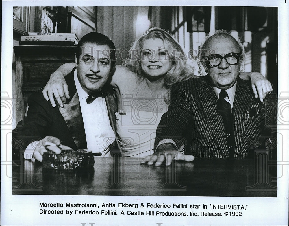 1992 Press Photo Mastroianni Ekberg &amp; Fellini Star In &quot;Intervista&quot;- Historic Images