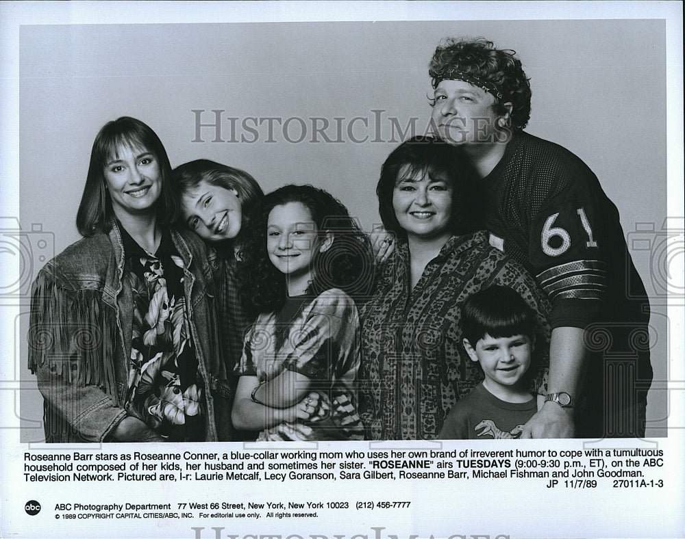 1989 Press Photo &quot;Roseanne&quot; Roseanne Barr, John Goodman,Metcalf, Goranson- Historic Images