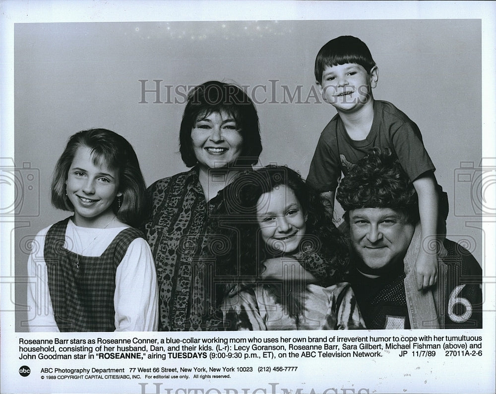 1989 Press Photo &quot;Roseanne&quot; Roseanne Barr, Goodman,Fishman,Gilbert, Goranson- Historic Images