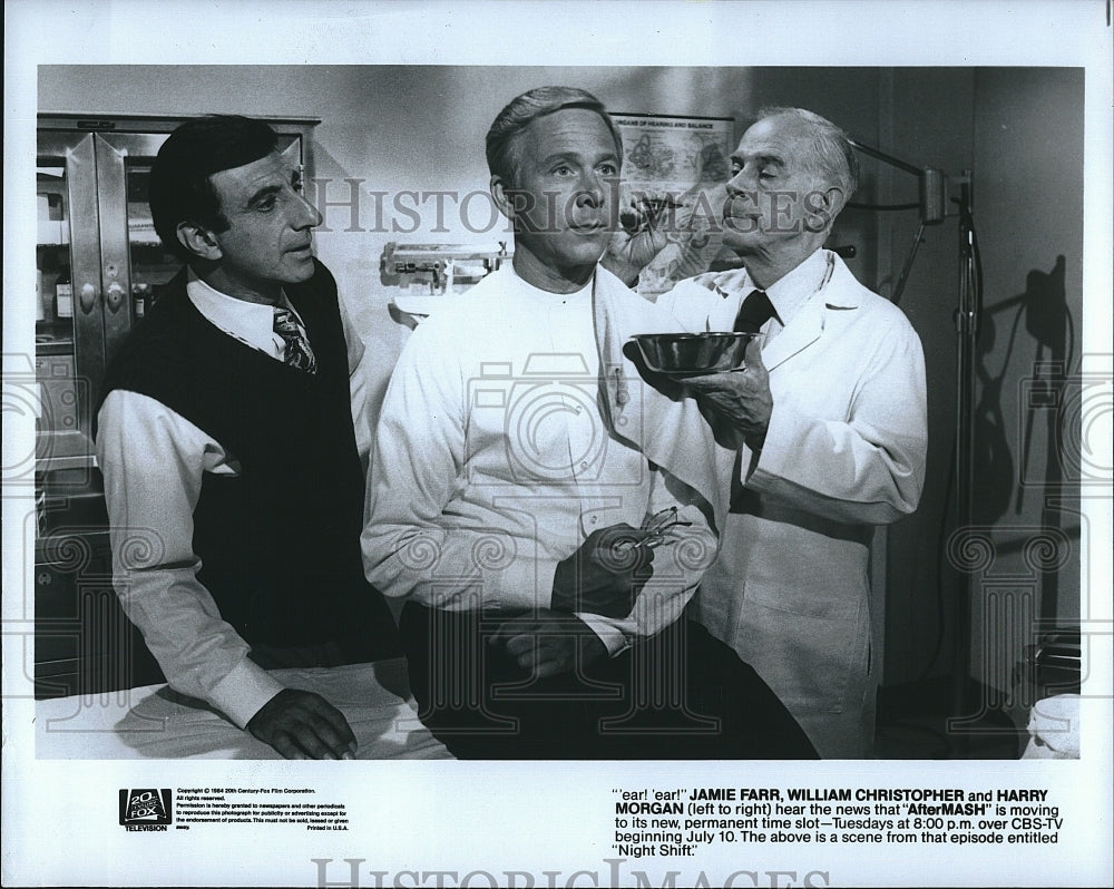 1993 Press Photo  &quot;Aftermash&quot; Jamie Farr, Henry Morgan, Wm Christopher- Historic Images