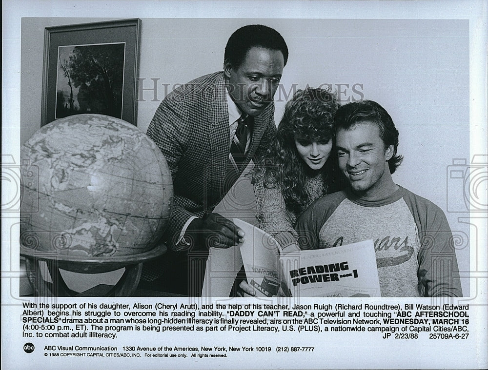 1988 Press Photo Cheryl Arutt, Richard Roundtree, Edward Albert- Historic Images