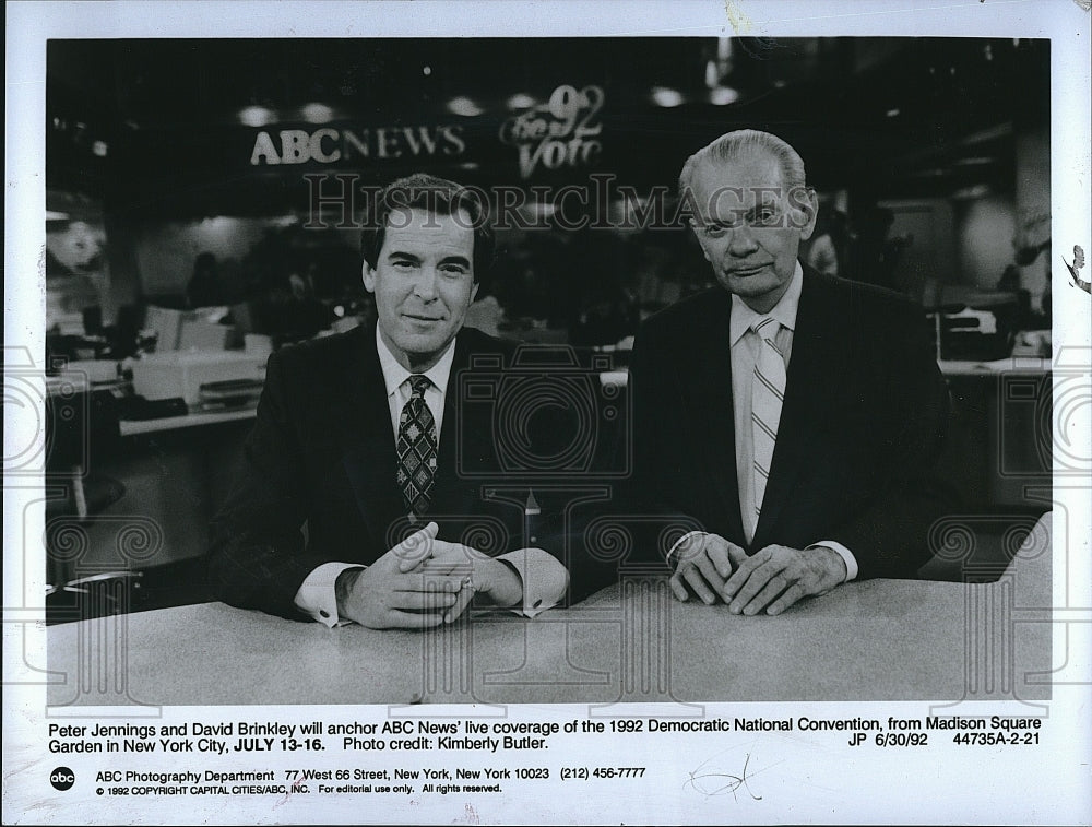 1992 Press Photo Peter Jennings and David Brinkley, News Anchors for ABC - Historic Images