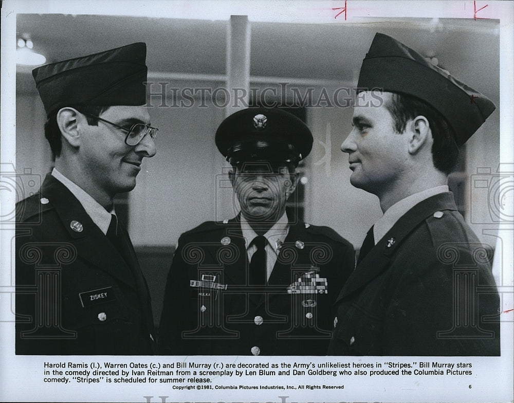 1981 Press Photo Stripes Film Actors Harold Ramis Warren Oates Bill Murray- Historic Images