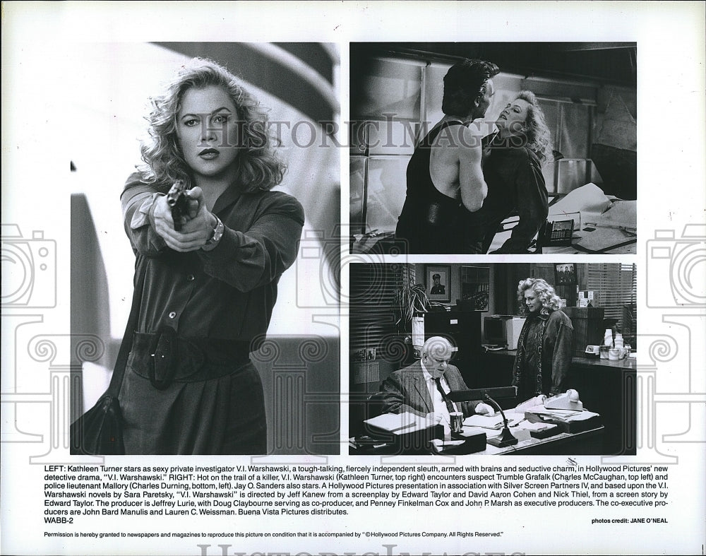 1991 Press Photo Actress Kathleen Turner In &quot;V.I. Warshawski&quot;- Historic Images