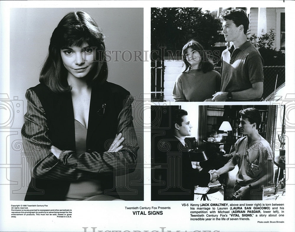 1990 Press Photo Jack Gwaltney, Laura San Giacomo, Adrian Pasdar In Vital Signs- Historic Images