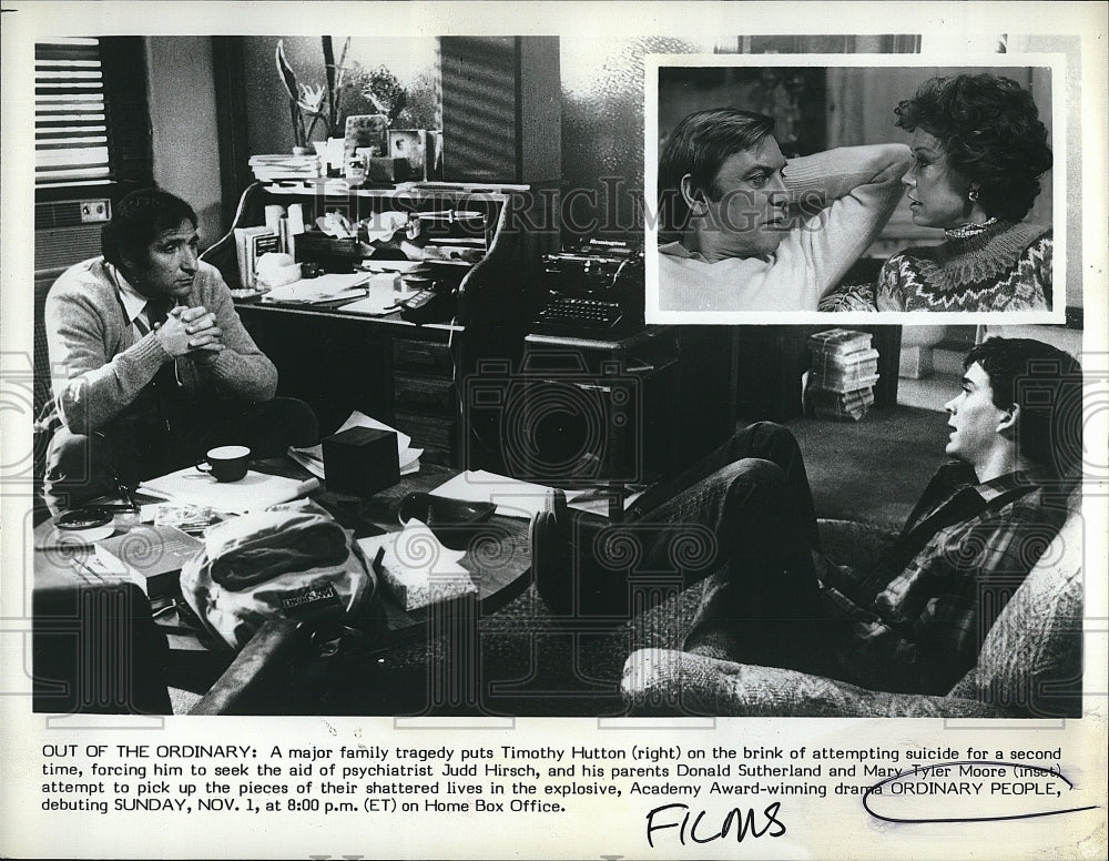 1980 Press Photo Timothy Hutton, Judd Hirsch, Mary Tyler Moore "Ordinary People"- Historic Images