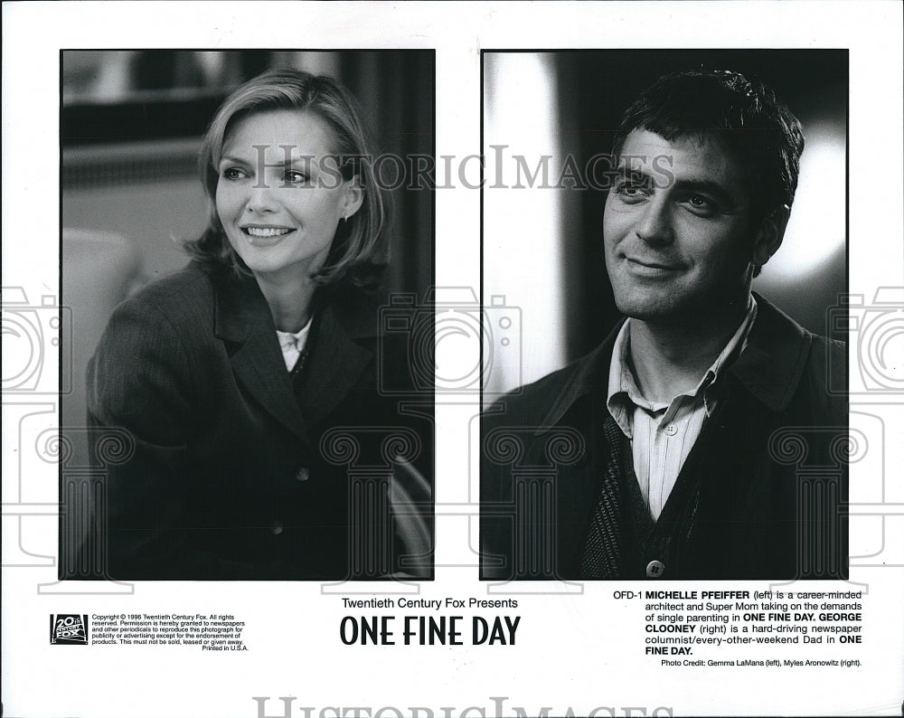 1998 Press Photo &quot;One Fine Day&quot; Michelle Pfeiffer &amp; George Clooney- Historic Images