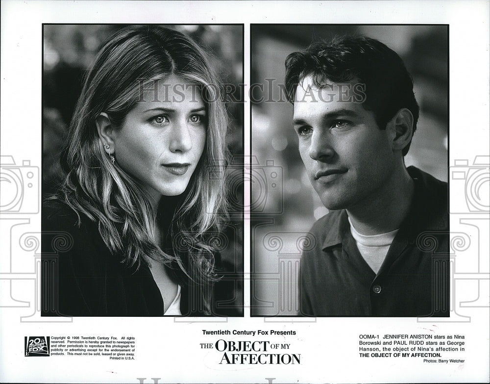 1996 Press Photo Jennifer Anniston Paul Rudd Object Of My Affection Movie Film- Historic Images