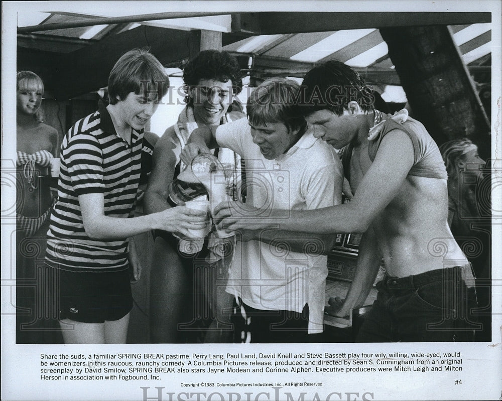 1983 Press Photo Actor Perry Lang,Paul Land,David Knell In &quot;Spring Break&quot;- Historic Images