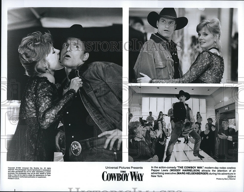 1994 Press Photo Actor Woody Harrelson &amp; Marg Helgenberger In &quot;The Cowboy Way&quot;- Historic Images