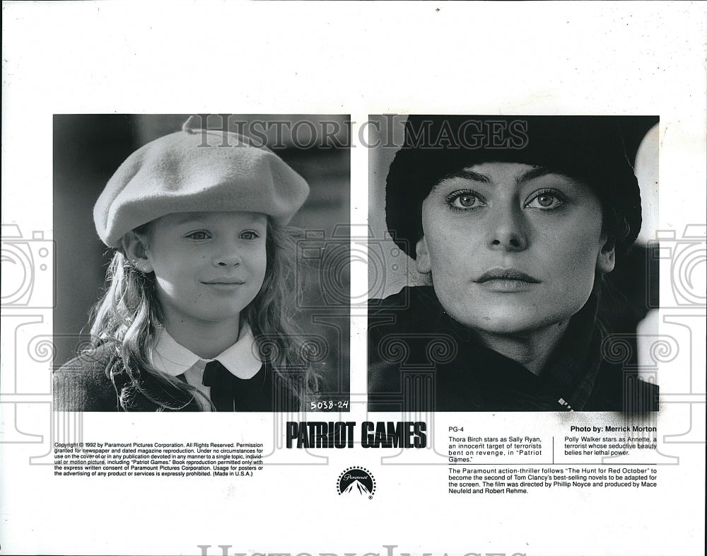 1992 Press Photo Thora Birch, Polly Walker &quot;Patriot Games&quot;- Historic Images