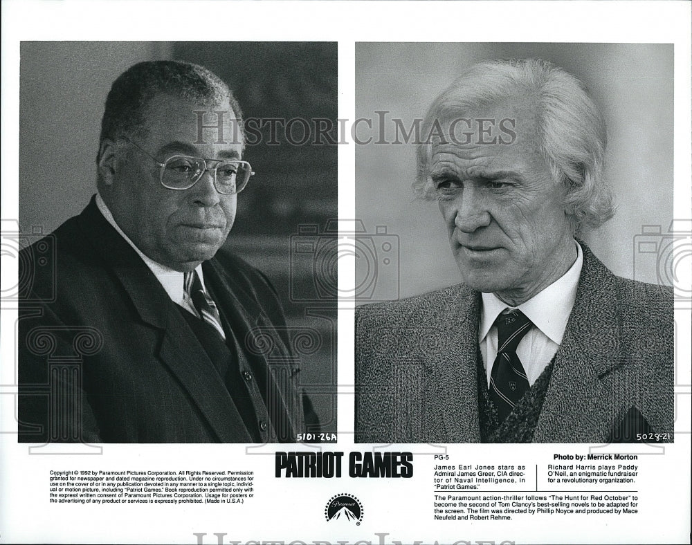 1992 Press Photo James Earl Jones, Richard Harris &quot;Patriot Games&quot;- Historic Images