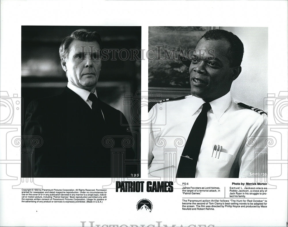 1992 Press Photo James Fox, Samuel L. Jackson &quot;Patriot Games&quot;- Historic Images