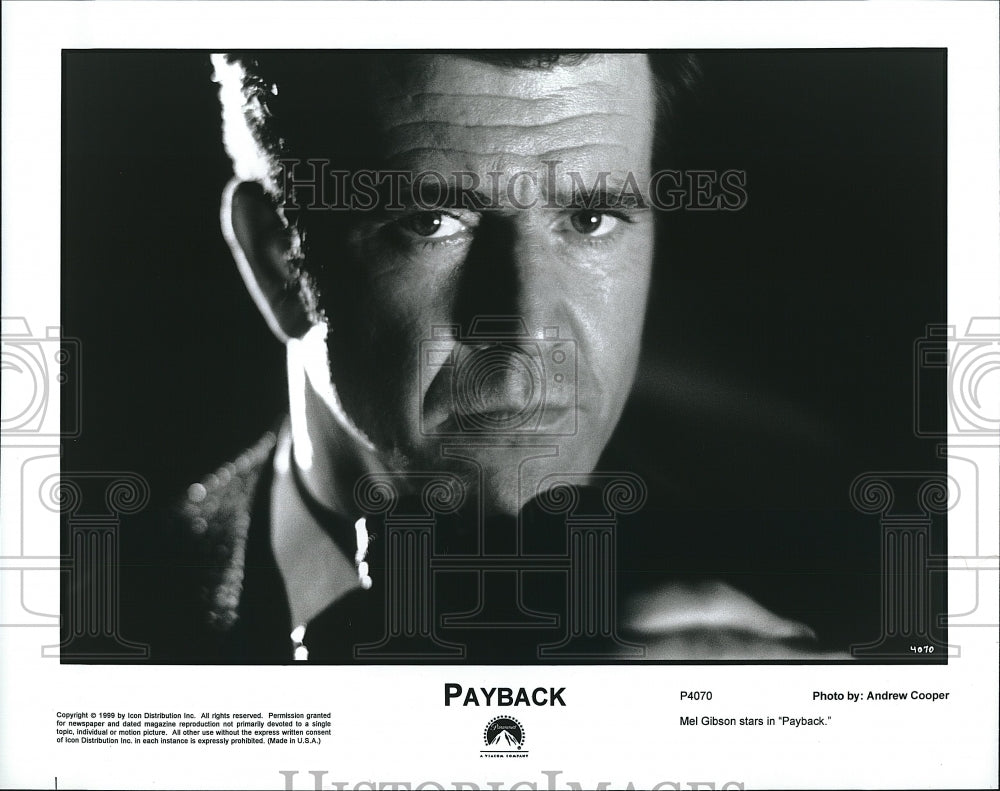 1999 Press Photo Mel Gibson American Actor Director Payback Action Movie Film- Historic Images