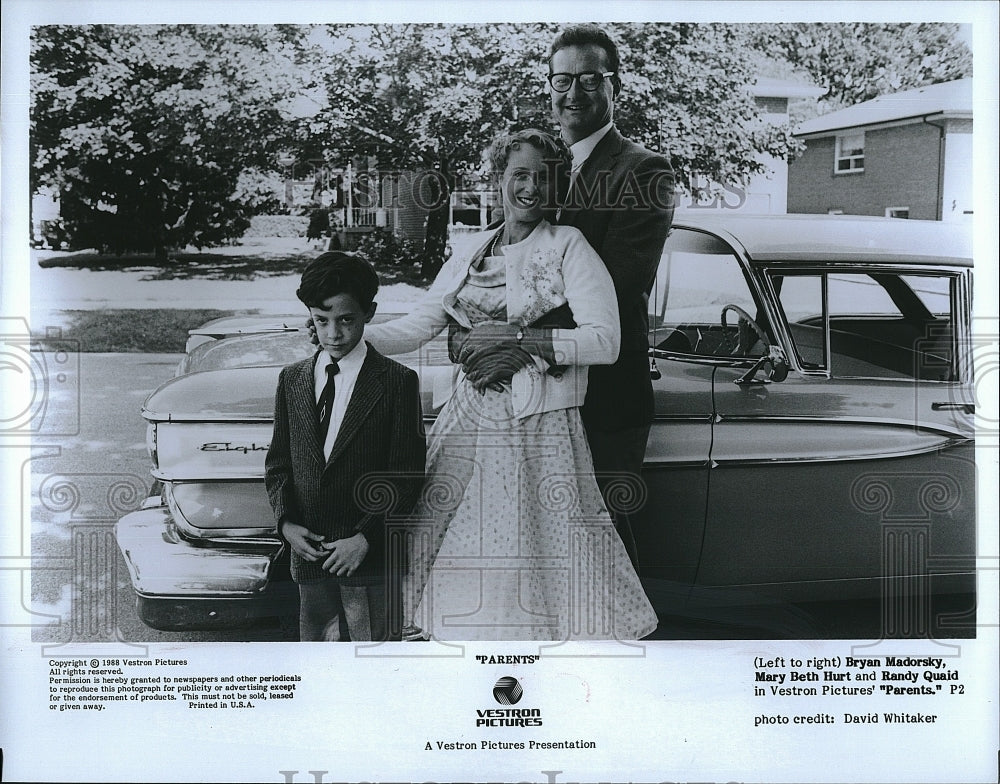 1988 Press Photo Bryan Madorsky, M. B. Hurt, Randy Quaid &quot;Parents&quot;- Historic Images