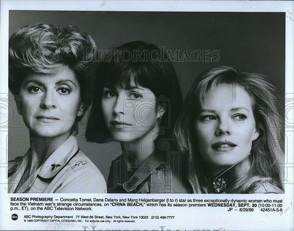 1989 Press Photo Concetta Tomei, D. Delany, Marg Helgenberger &quot;China Beach&quot;- Historic Images