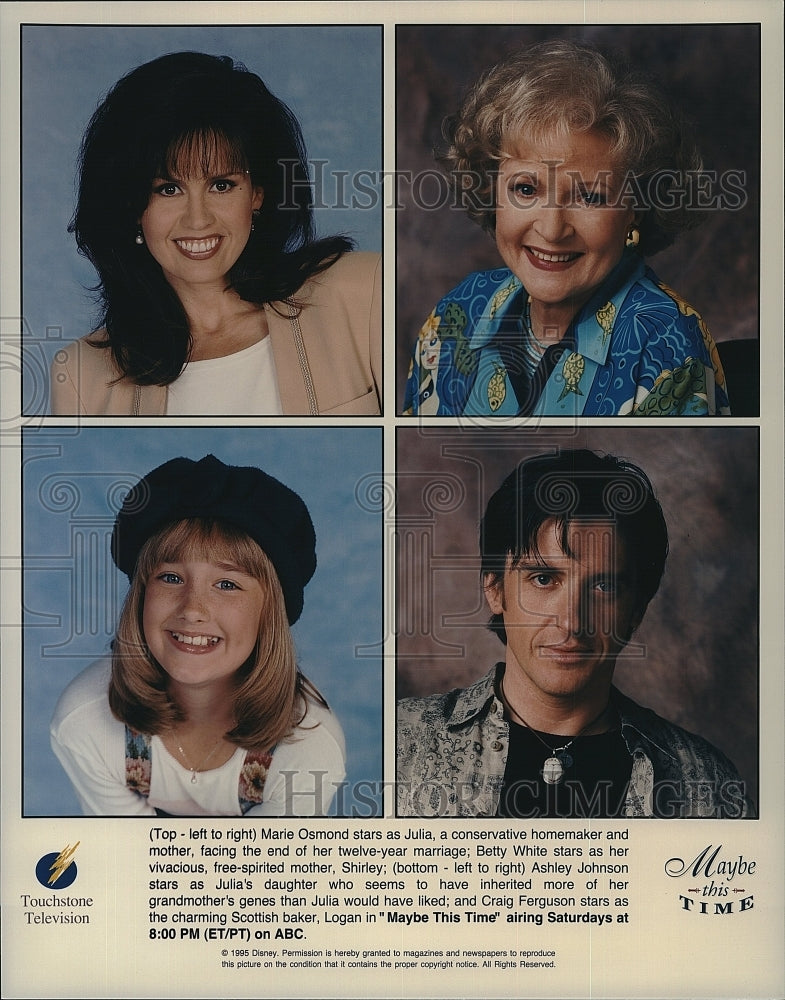 1995 Press Photo Actresses Marie Osmond & Betty White in "Maybe this Time"- Historic Images