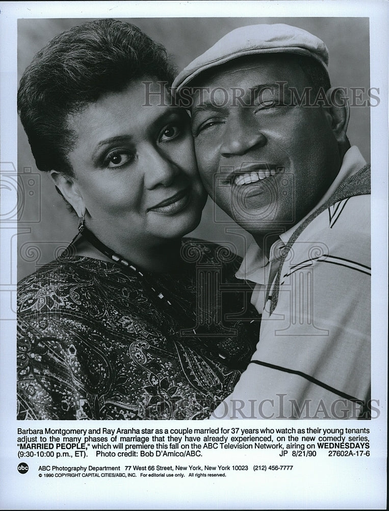 1990 Press Photo Barbara Montgomery and Ray Aranha in Married People- Historic Images