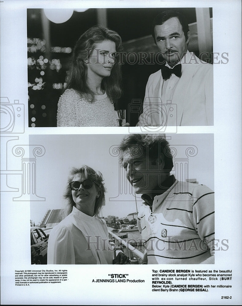 1986 Press Photo Candice Bergen, Burt Reynolds, George Segal star in "Stick"- Historic Images