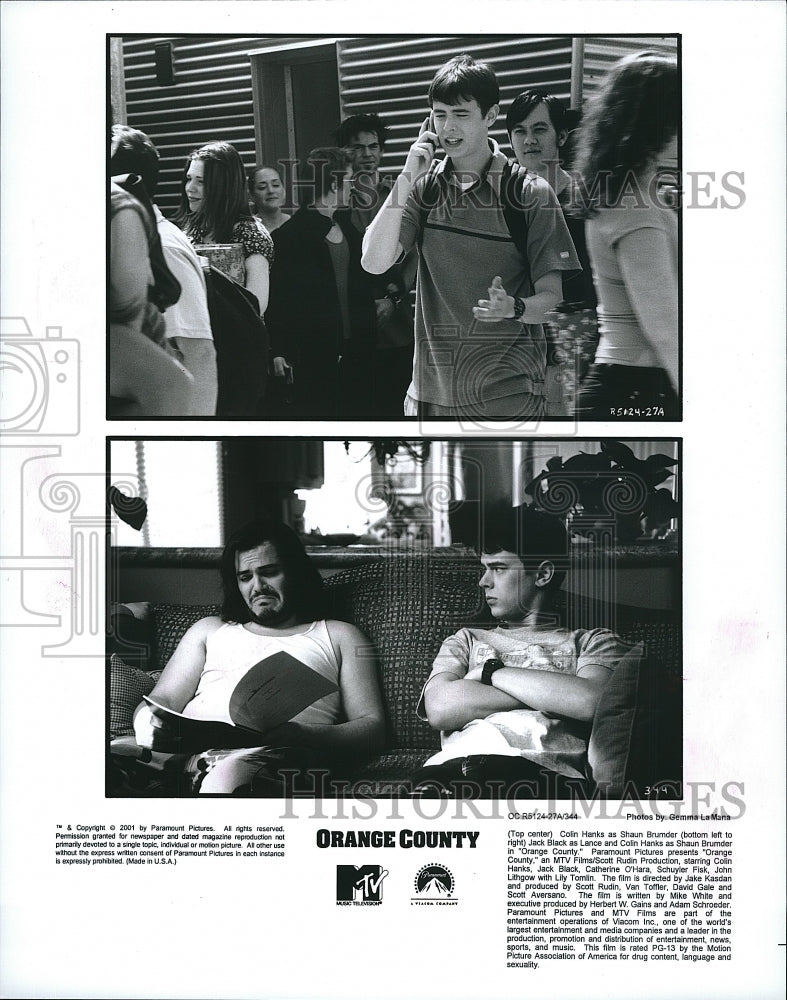 2001 Press Photo Actor Colin Hanks &amp; Jack Black In &quot;Orange County&quot; - Historic Images