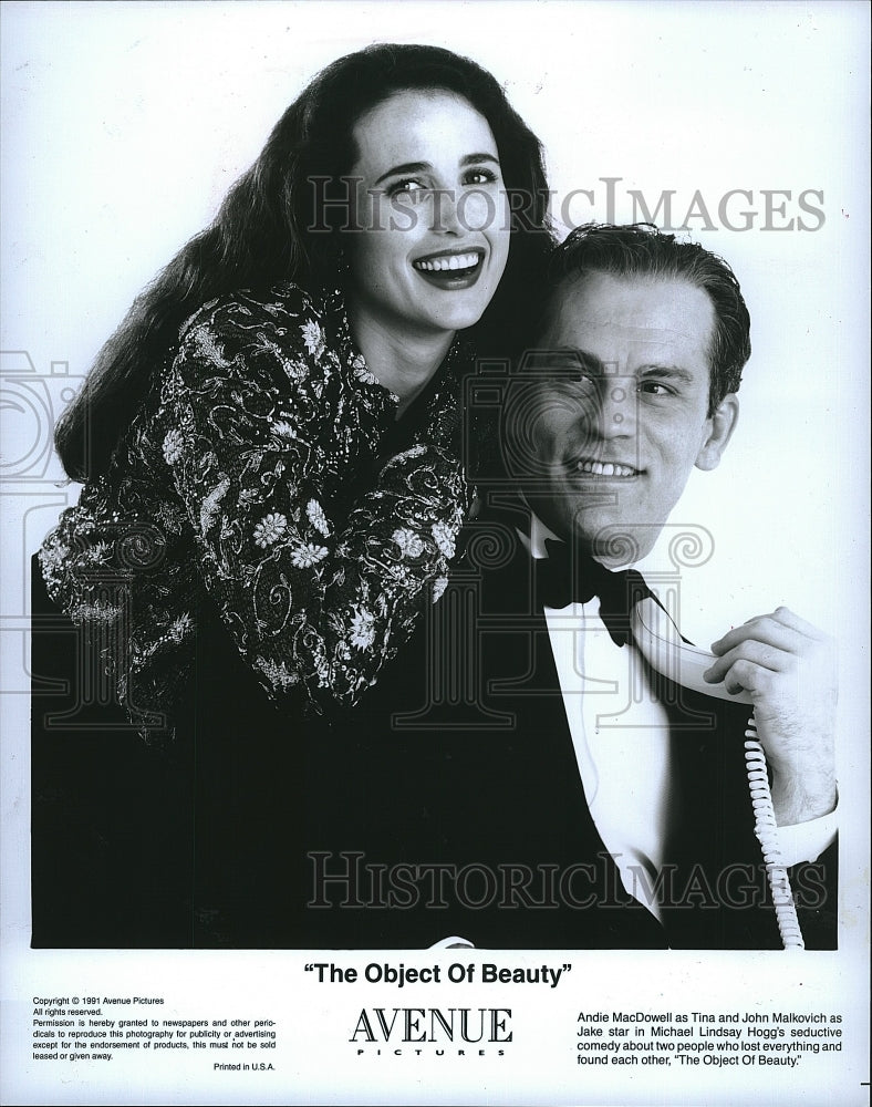 1991 Press Photo Actress Andie MacDowell,John Malkovich &quot;The Object Of Beauty&quot; - Historic Images