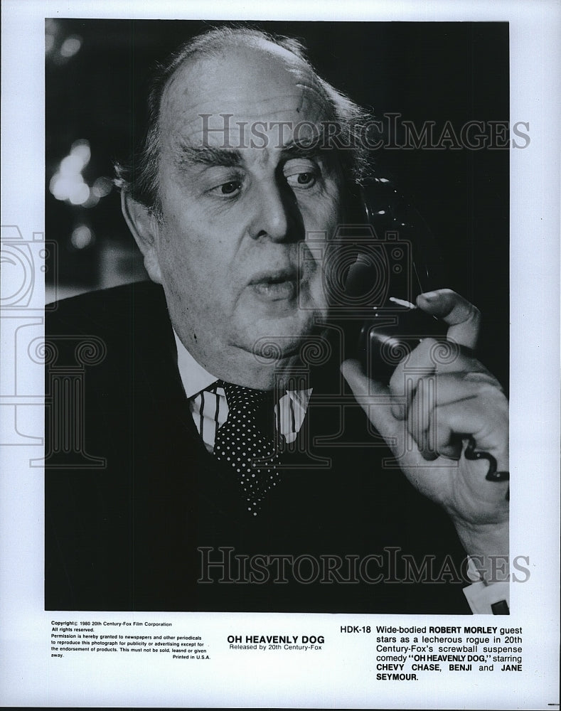 1990 Press Photo Actor Robert Morley In "Oh Heavenly Dog" - Historic Images