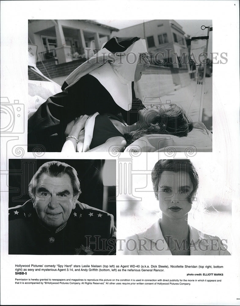 1996 Press Photo Nielsen Sheridan &amp; Griffith Star In &quot;Spy Hard&quot;- Historic Images