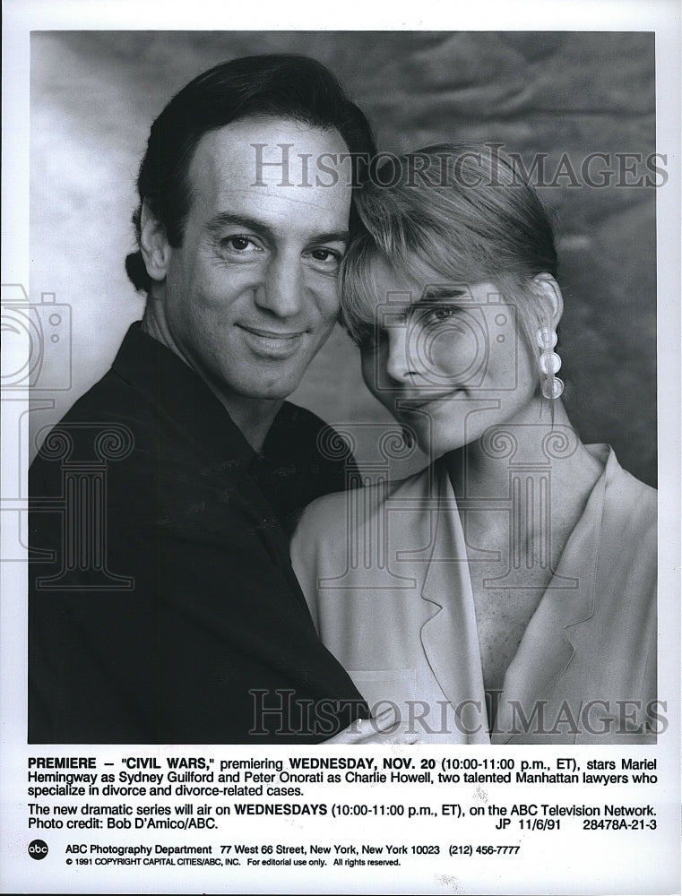 1991 Press Photo Mariel Hemingway Actress Peter Onorati Actor Civil Wars Drama- Historic Images