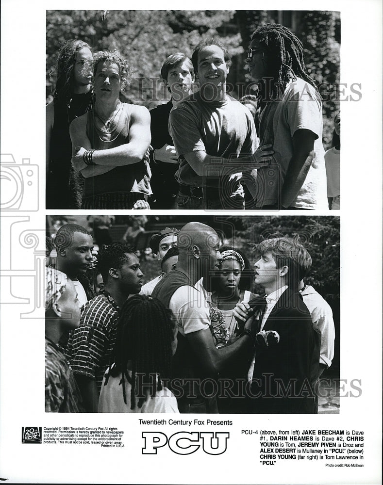 1994 Press Photo Jake Beecham, D. Heames, C. Young, J. Piven, Alex Desert "PCU"- Historic Images