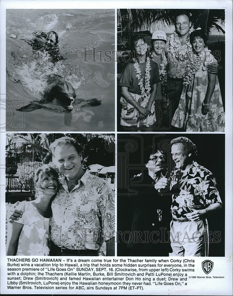 1990 Press Photo Actors Chris Burke, Kellie Martin, Bill Smitrovich,Patti LuPone- Historic Images