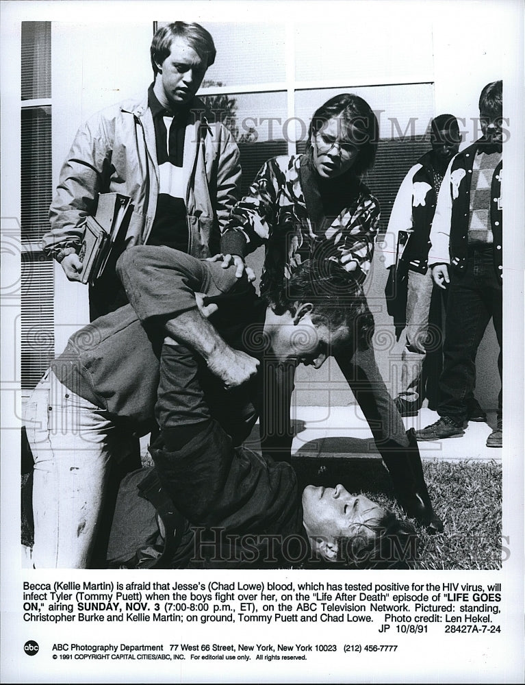 1991 Press Photo Kellie Martin, Chad Lowe &amp; Tommy Puett star in &quot;Life Goes On&quot;- Historic Images