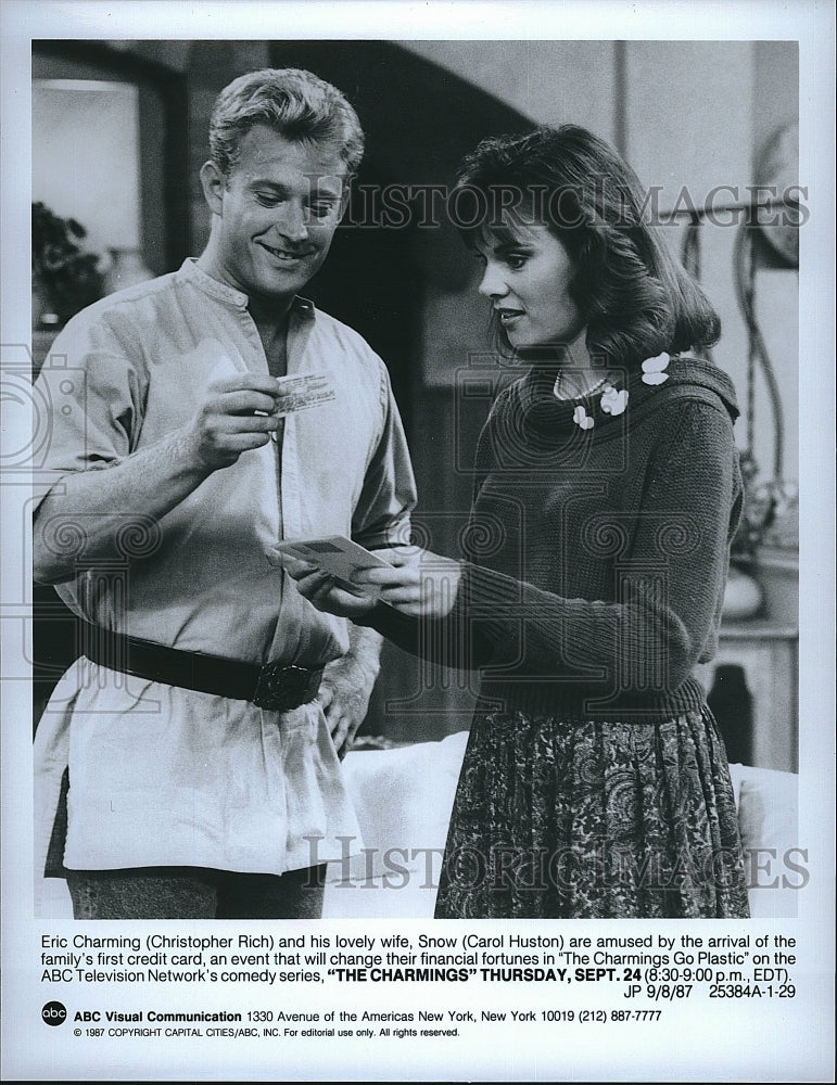 1987 Press Photo Christopher Rich Actor Carol Huston Actress Charmings TV Show- Historic Images