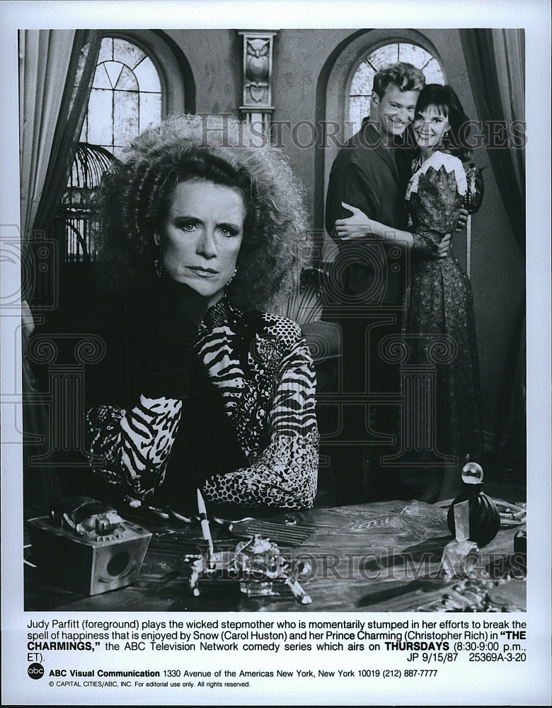 1987 Press Photo &quot;The Charmings&quot; Judy Parfitt,Carol Huston,Christopher Rich- Historic Images