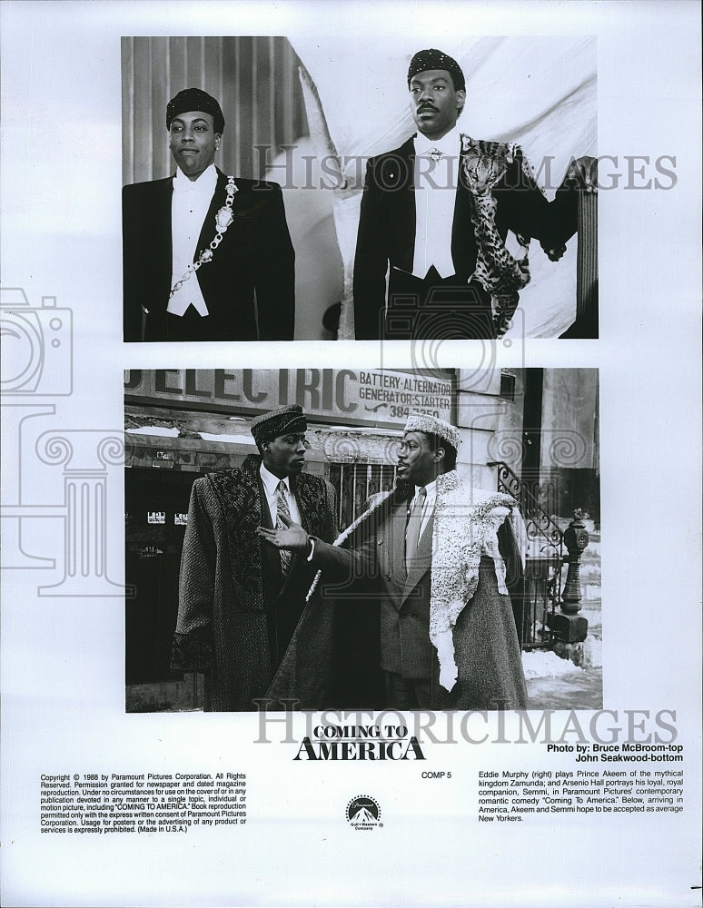 1988 Press Photo Eddie Murphy Actor Arsenio Hall Coming To America Movie Film- Historic Images